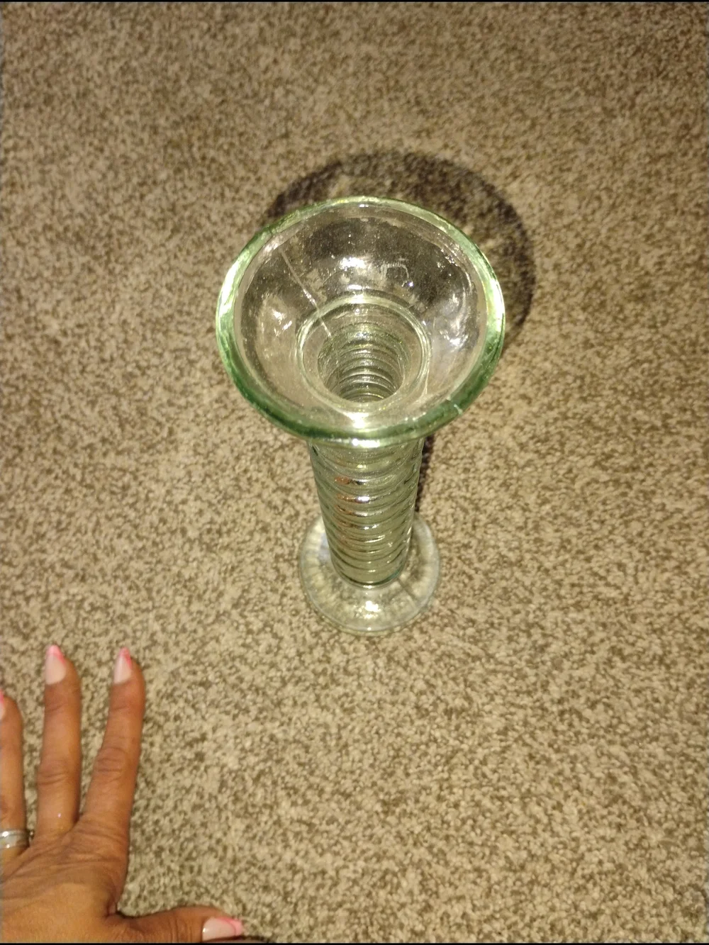 Vintage Clear Ribbed Glass Candle Holder - Green Tint